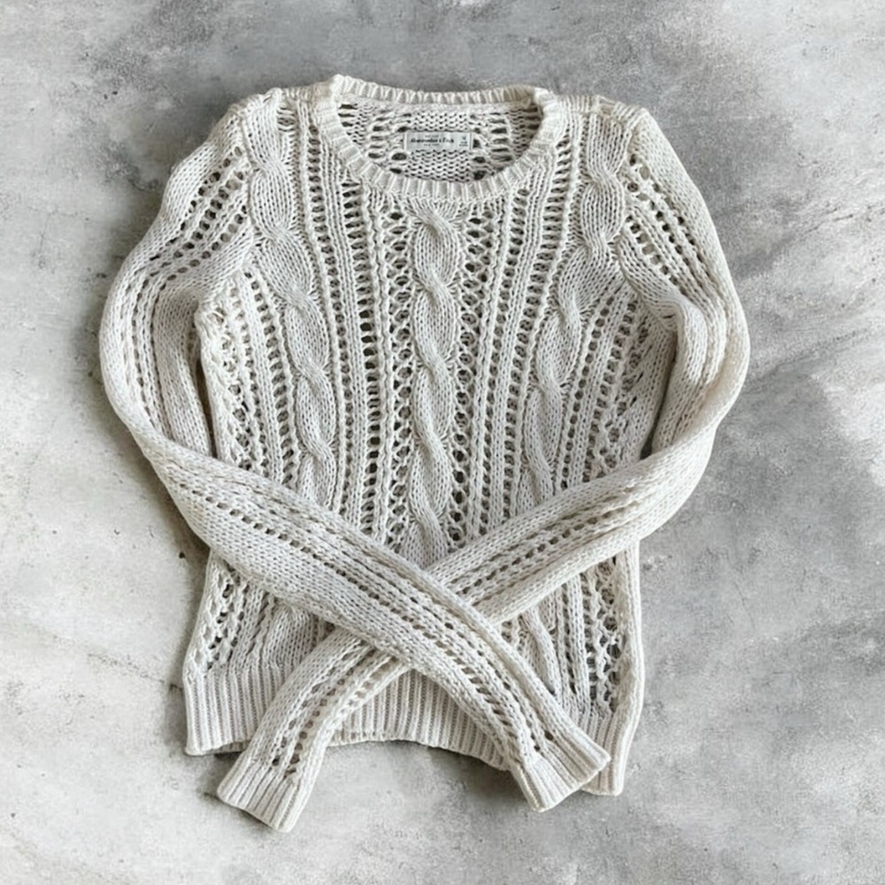 Abercrombie & Fitch White Crochet Knit Sweater Boho Beachy Open Weave Size M